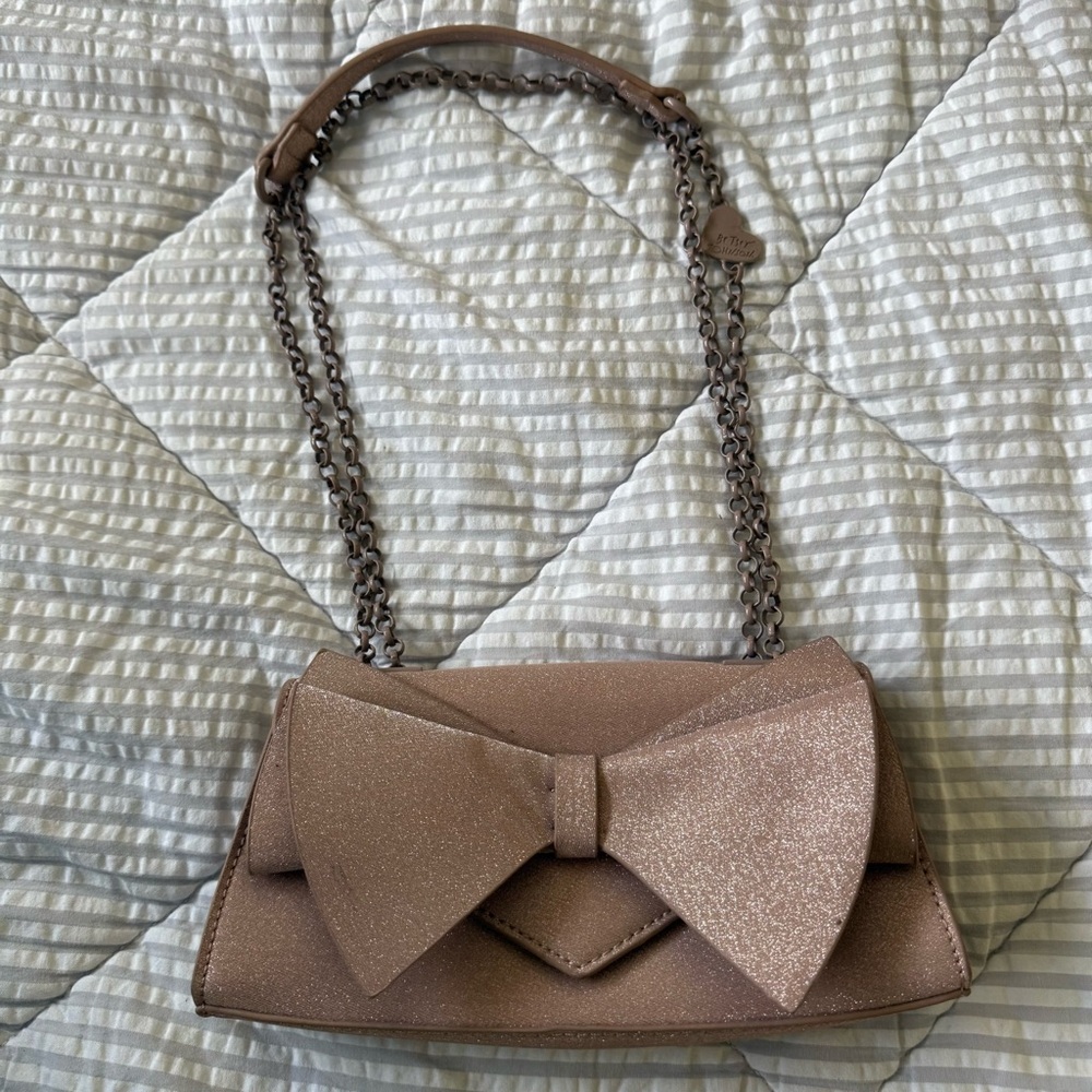 Betsey Johnson Light Pink Glitter Bow Chain Shoulder Bag